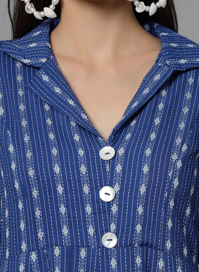 Desiqlo Blue Embroidered Cotton Kurta with Pants Co-Ords - Image 5