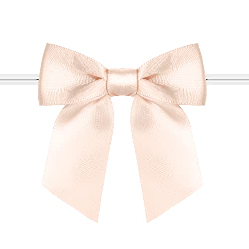 Rainbow Pana 60 Pack Twist Tie Bows for Treat Bags 3" Champagne Rose Satin Ribbon Bows for Package Craft Gift Wrapping Decoration - Image 1