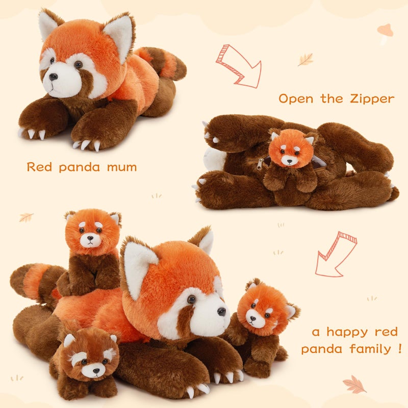 MorisMos Red Panda Stuffed Animal, Stuffed Mommy Red Panda Plush Toy with 3 Baby Pandas, Realistic Plushie Toy Gift for Kids Girls Boys 17.7 Inches - Image 4