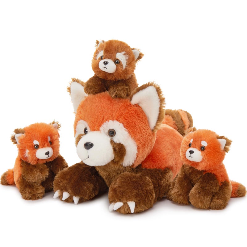 MorisMos Red Panda Stuffed Animal, Stuffed Mommy Red Panda Plush Toy with 3 Baby Pandas, Realistic Plushie Toy Gift for Kids Girls Boys 17.7 Inches - Image 1