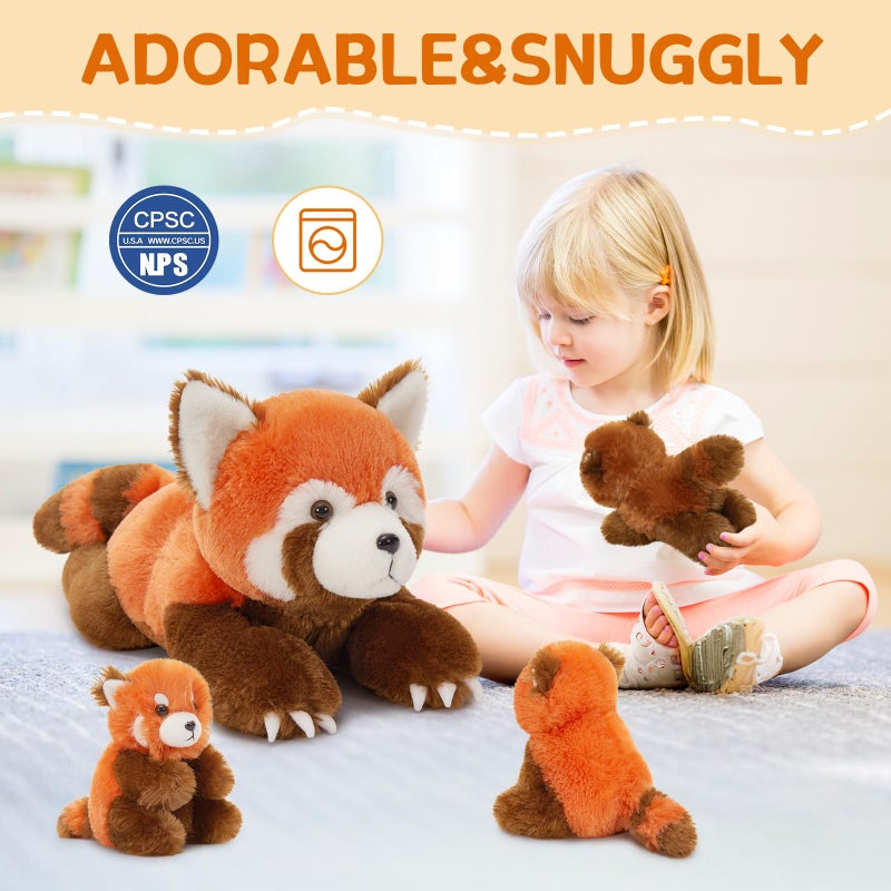 MorisMos Red Panda Stuffed Animal, Stuffed Mommy Red Panda Plush Toy with 3 Baby Pandas, Realistic Plushie Toy Gift for Kids Girls Boys 17.7 Inches - Image 5
