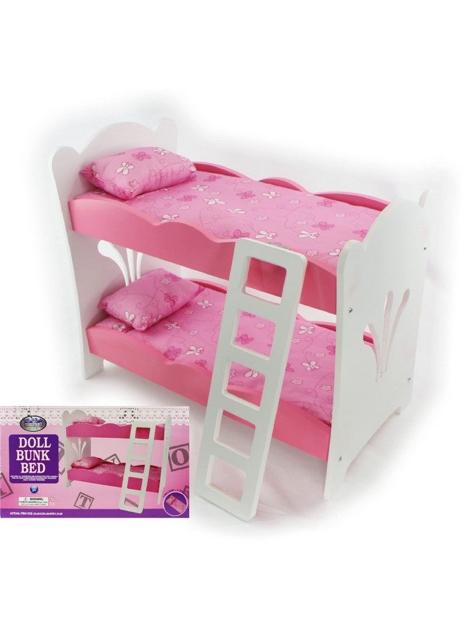 Matty's Toy Stop 18 Inch Doll Furniture Pinkwhite Wooden Bunk Beds With 2 Pillows 2 Cushions & Ladderfits American Girl Dolls - Image 1