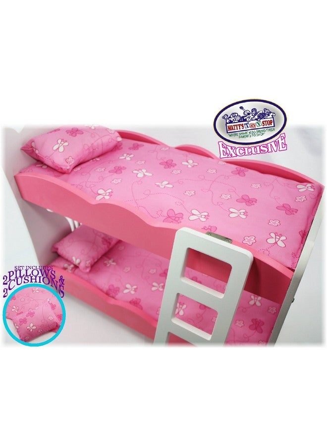 Matty's Toy Stop 18 Inch Doll Furniture Pinkwhite Wooden Bunk Beds With 2 Pillows 2 Cushions & Ladderfits American Girl Dolls - Image 3