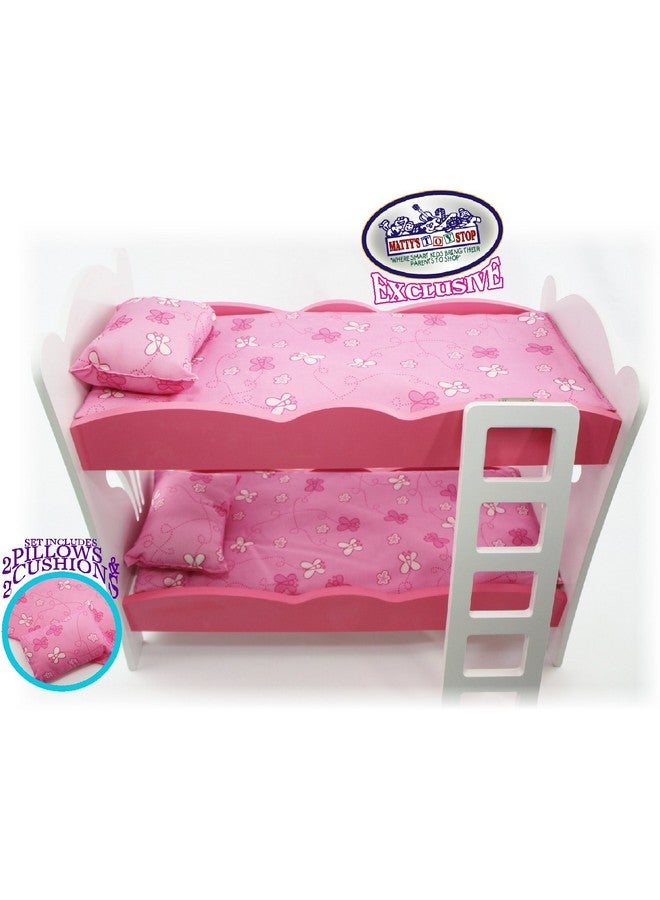 Matty's Toy Stop 18 Inch Doll Furniture Pinkwhite Wooden Bunk Beds With 2 Pillows 2 Cushions & Ladderfits American Girl Dolls - Image 4
