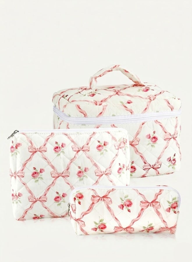 ترنز مجموعة من ثلاث قطع من حقائب تنظيم المكياج القطنية الفاخرة - Z30 - Image 1