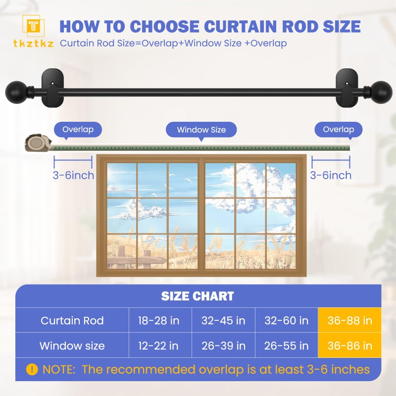 TKZTKZ Curtain Rods No Drilling for Windows 36 to 88 Inch:No Drill Small Black Curtain Rod with Adhesive Brackets for Bedroom,5/8" Apartment Renter Friendly Adjustable Drapery Rods Easy Install - Image 5