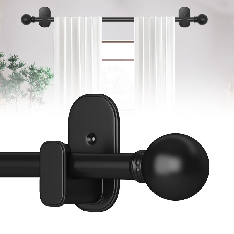 TKZTKZ Curtain Rods No Drilling for Windows 36 to 88 Inch:No Drill Small Black Curtain Rod with Adhesive Brackets for Bedroom,5/8" Apartment Renter Friendly Adjustable Drapery Rods Easy Install - Image 1