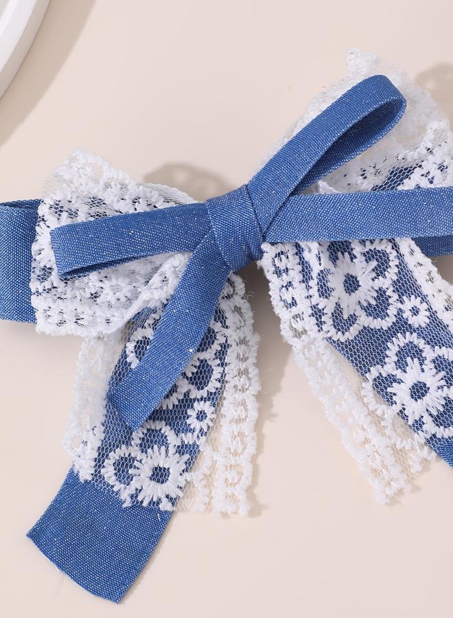 Take Two Blue Lace Bow Hair Clip - Image 5