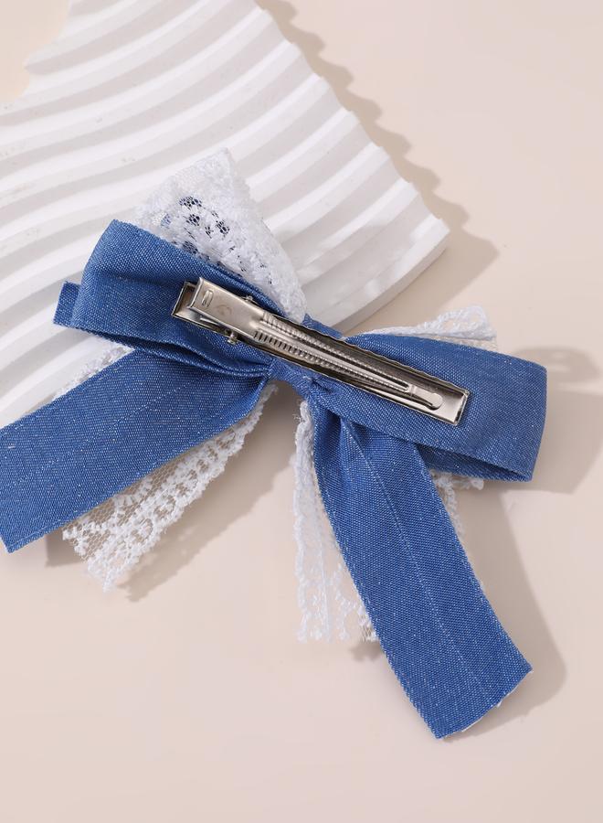 Take Two Blue Lace Bow Hair Clip - Image 4
