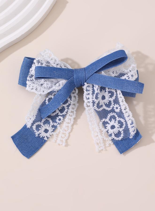 Take Two Blue Lace Bow Hair Clip - Image 3