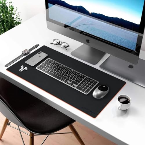 V-CUBE Designs Premium Vegan Leather Dual Color Desk Mat 90X45cm 1.8mm Thick| Laptop Mat/Extended Large Mouse Pad, Reversible Deskspread |High Tear/Peel Strength|Anti-Slip,Splash-Proof| Black&Orange - Image 2