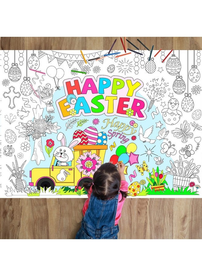 Tevxj Easter Coloring Poster for Kids Giant Coloring Poster Large Happy Easter Coloring Tablecloth Jumbo Coloring Books for Kids Classroom Home Birthday Party Supplies Favor 31.4 x 43.3 Inch - Image 1