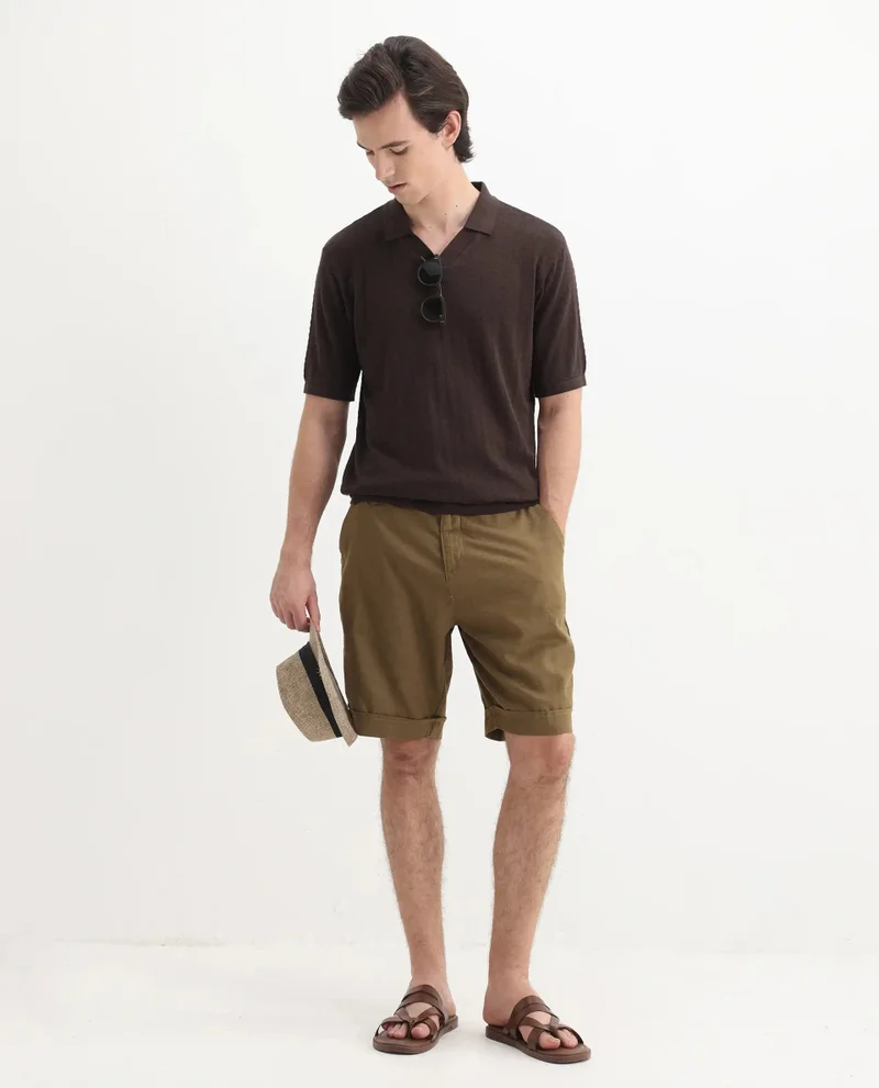 Rare Rabbit Rare Rabbit Men Foix Brown Cotton Fabric Short Sleeve Collared Neck Button Closure Plain Polo