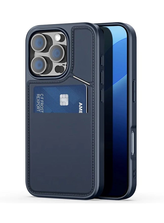 DUX DUCIS Rafi II Series Case for iPhone 16 Pro Case Wallet with Kickstand and Credit Card Holder Compatible with MagSafe Leather Heavy Duty Protective Case Cover (Blue) - Image 1