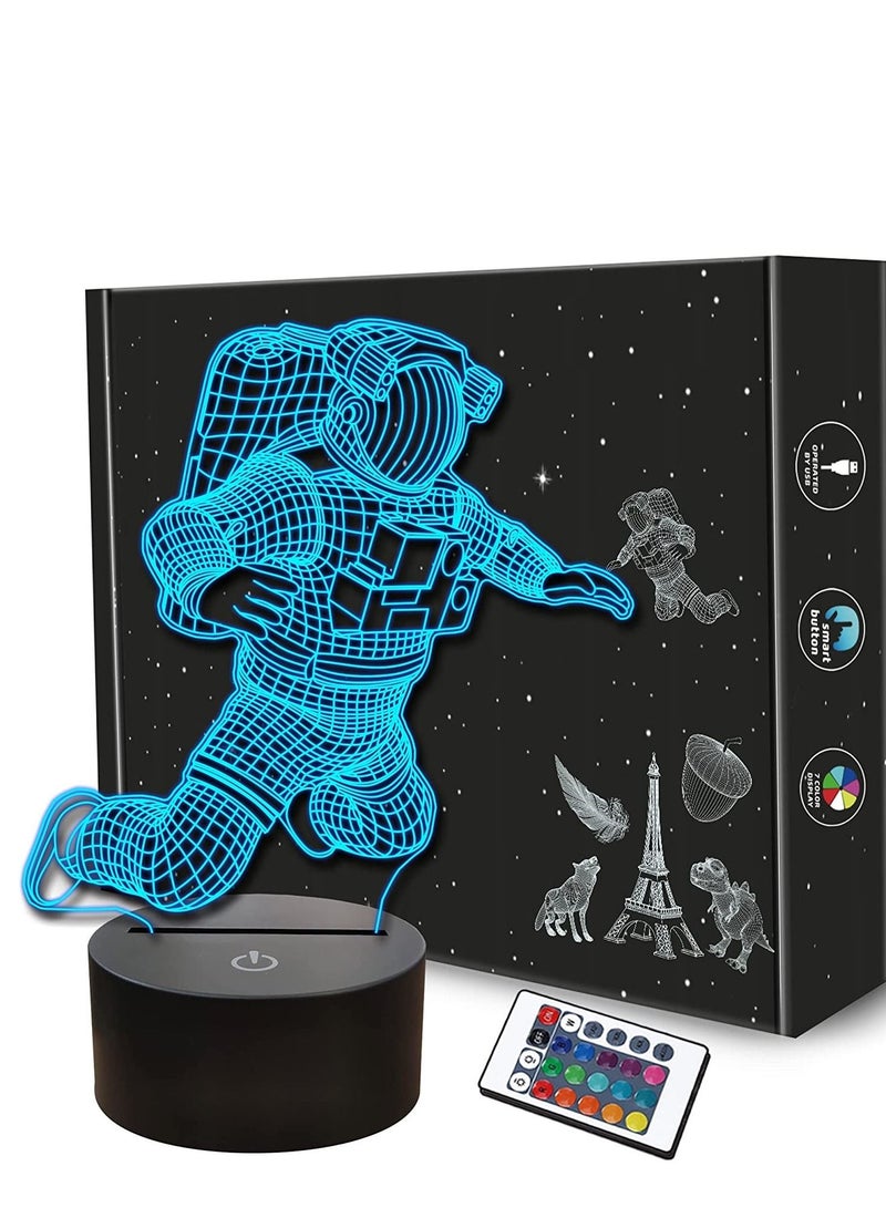 althiqahkey مصباح ليلي ثلاثي الأبعاد متعدد الألوان على شكل رائد فضاء وصاروخ ووهم بصري لديكور المنزل وغرفة النوم مع جهاز تحكم عن بعد 16 لونًا متغيرًا كهدية عيد ميلاد لمحبي الفضاء الخارجي - Image 1