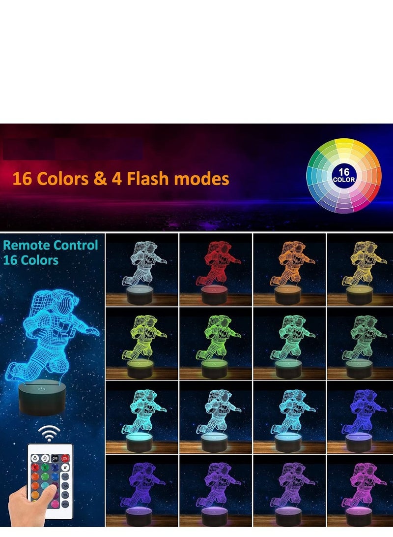althiqahkey مصباح ليلي ثلاثي الأبعاد متعدد الألوان على شكل رائد فضاء وصاروخ ووهم بصري لديكور المنزل وغرفة النوم مع جهاز تحكم عن بعد 16 لونًا متغيرًا كهدية عيد ميلاد لمحبي الفضاء الخارجي - Image 2