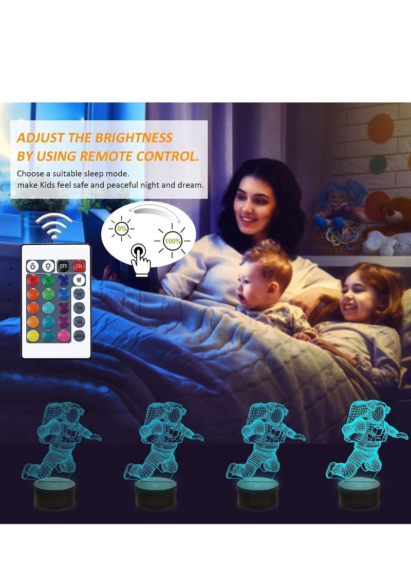 althiqahkey مصباح ليلي ثلاثي الأبعاد متعدد الألوان على شكل رائد فضاء وصاروخ ووهم بصري لديكور المنزل وغرفة النوم مع جهاز تحكم عن بعد 16 لونًا متغيرًا كهدية عيد ميلاد لمحبي الفضاء الخارجي - Image 5