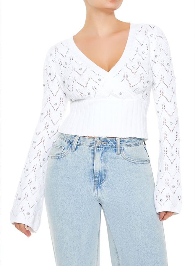 FOREVER 21 Rhinestone Cropped Sweater - Image 1