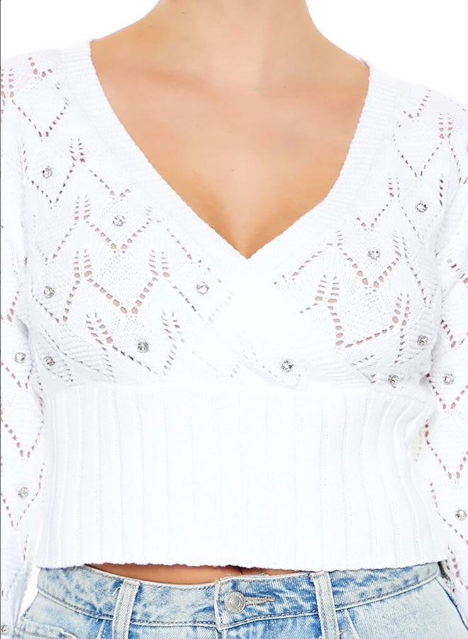 FOREVER 21 Rhinestone Cropped Sweater - Image 3