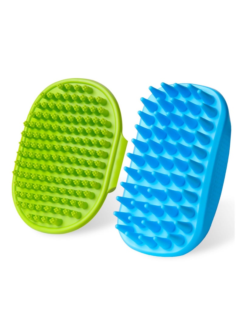 2PCS Dog Bath Brush | Dog Scrubber for Bath | Dog Shampoo Brush | Dog Washing Brush | Dog Shower Brush with Adjustable Handle,Suitable for Pets Deshedding, Washing, Massaging & Grooming (Green Blue) - Image 1
