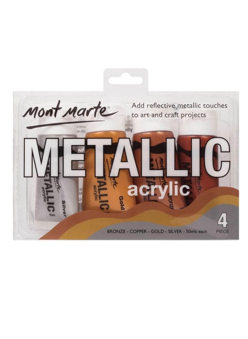 Mont Marte مجموعة من 4 ألوان أكريليك معدنية، 50 مل لكل أنبوب - Image 5