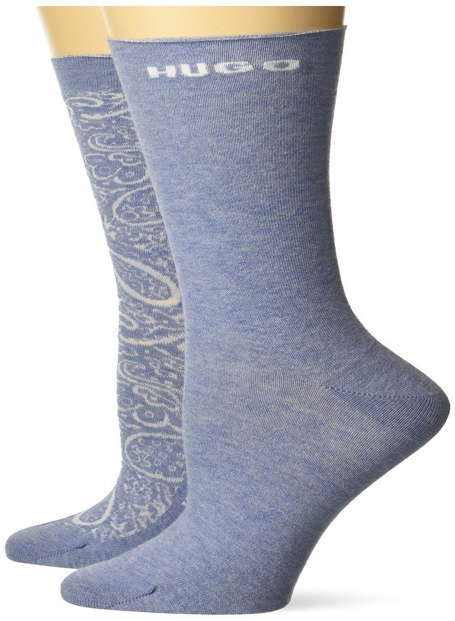HUGO Womens 2-Pack Pattern And Solid Socks, Baby Blue/Blue Paisley, 3-9 US