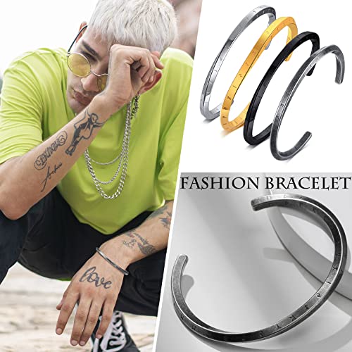 VNOX Viking Bracelet for Men | Mens Stainless Steel Cuff Bracelet for Men Women | Mobius Twist Nordic 24 Alphabet Runes Valknut Bangle | Viking Jewelry Gifts for Men Women - Image 3