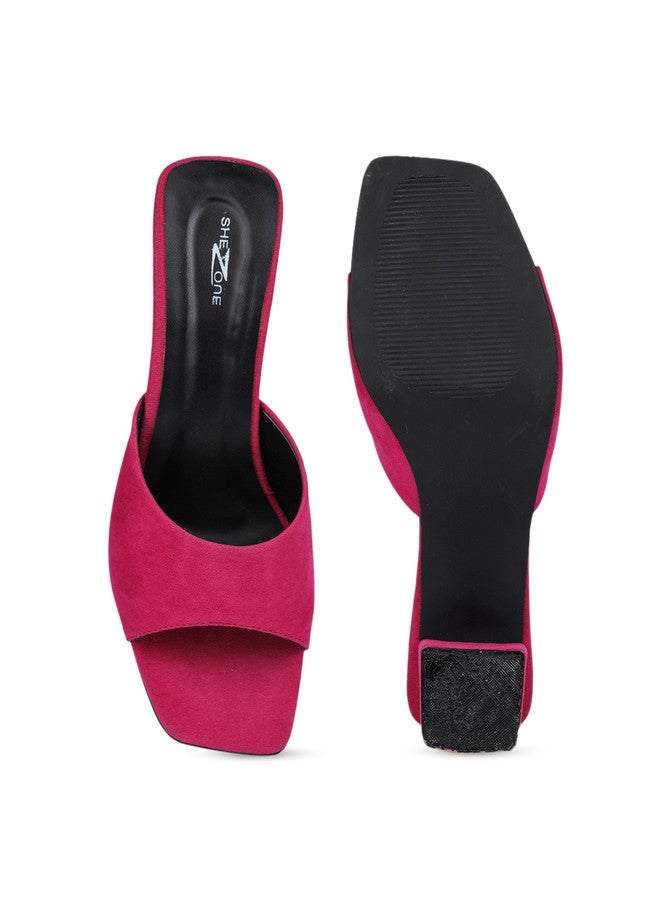 She Zone Pink Textured Block Heels for Women - Image 5