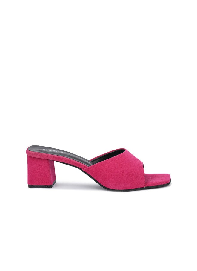 She Zone Pink Textured Block Heels for Women - Image 4