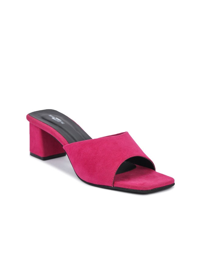 She Zone Pink Textured Block Heels for Women - Image 2