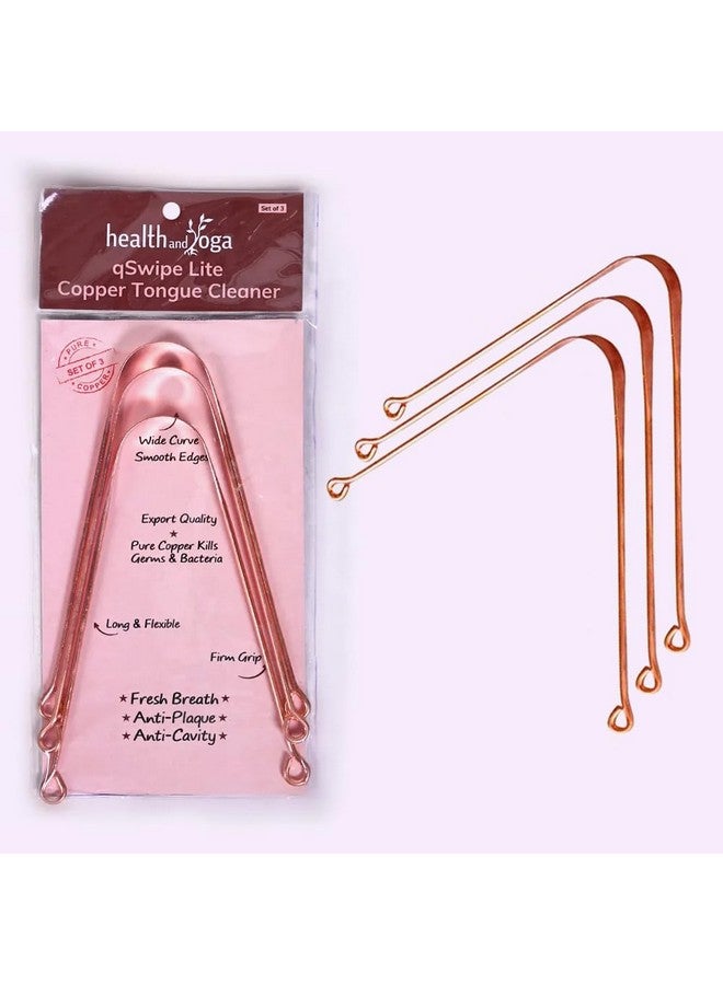 سول غيني منظفات اللسان النحاسية qSwipe Lite من HealthAndYoga™ (عبوة من 3 قطع) - تمنع رائحة الفم الكريهة، وتحسن التذوق - أطراف مرنة ومنحنية توفر قبضة جيدة - عناية كاملة بالفم/نظافة شخصية للسفر/المكتب/المنزل - Image 1