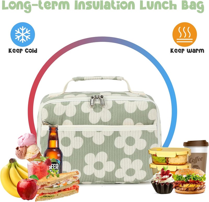 BLUBOON Insulated Lunch Bag for Girls & Boys, Corduroy School Lunch Box with Cooler & Organizer Compartments, Leak-Proof Lunch Tote for School, Travel - Image 2