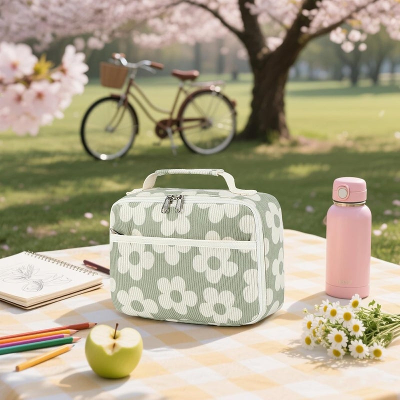 BLUBOON Insulated Lunch Bag for Girls & Boys, Corduroy School Lunch Box with Cooler & Organizer Compartments, Leak-Proof Lunch Tote for School, Travel - Image 5