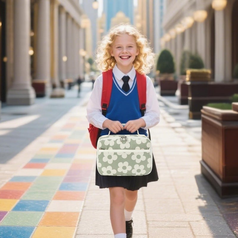 BLUBOON Insulated Lunch Bag for Girls & Boys, Corduroy School Lunch Box with Cooler & Organizer Compartments, Leak-Proof Lunch Tote for School, Travel - Image 1