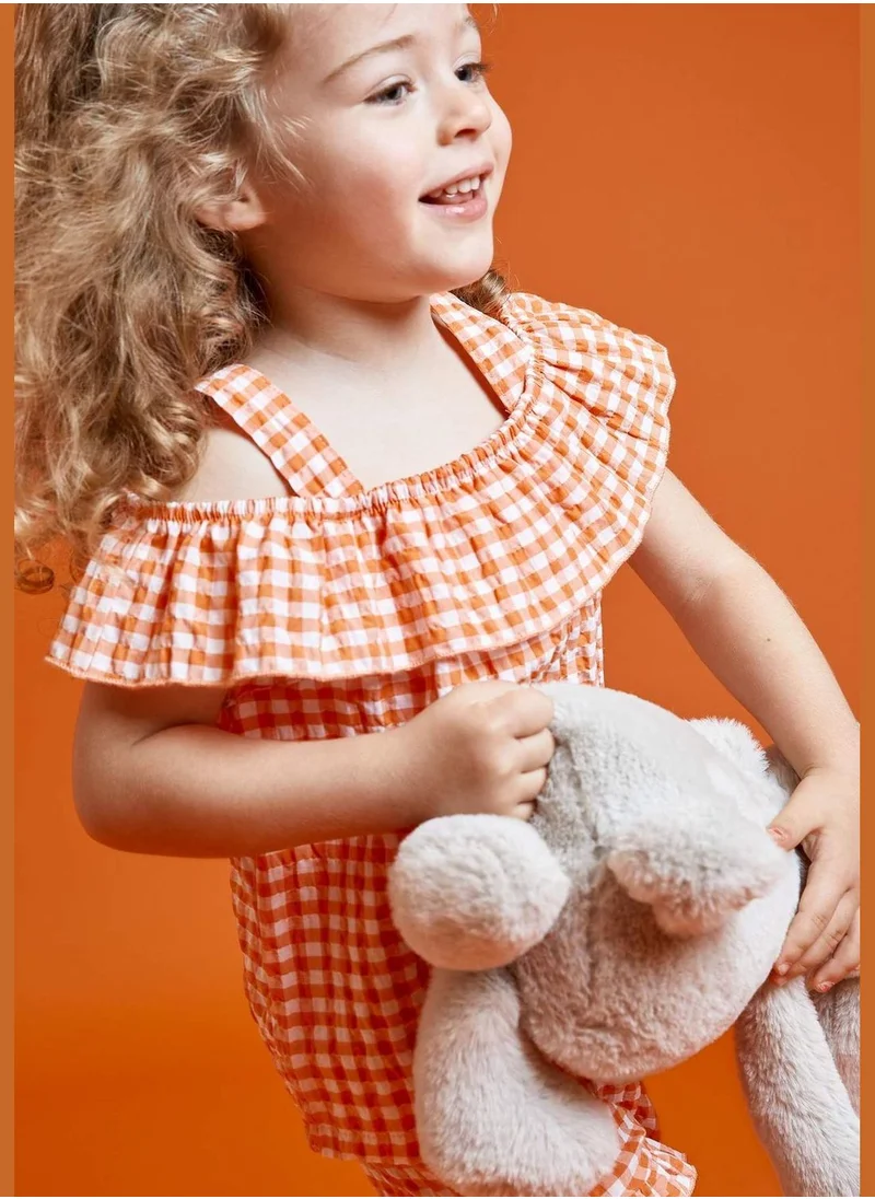 ديفاكتو Regular Fit Short Sleeve Check Print Blouse & Short Set