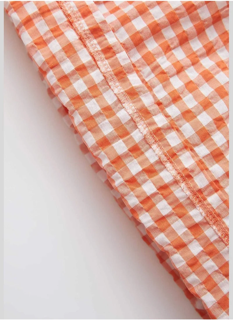 ديفاكتو Regular Fit Short Sleeve Check Print Blouse & Short Set