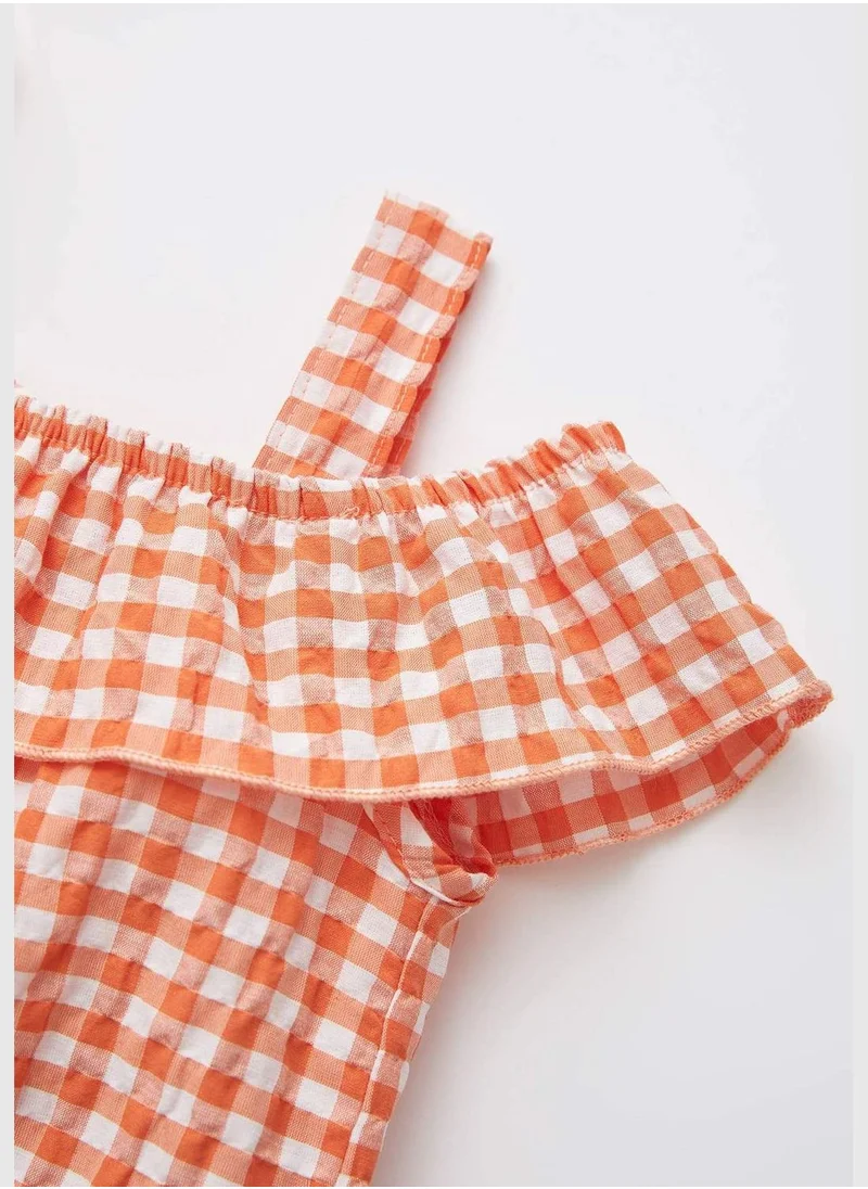 ديفاكتو Regular Fit Short Sleeve Check Print Blouse & Short Set