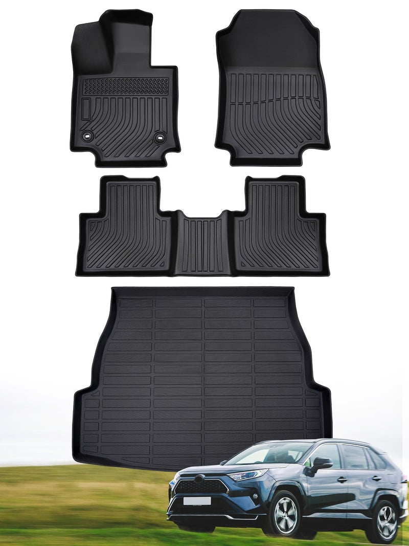CarQiWireless All Weather Rubber Floor Mats Custom Fit for Toyota Rav4 2025 2024 2023 2022 2021 2020 2019 (Not for Hybrid or Prime), Trunk Mats & Cargo Liner for Front Rear Backseat, Black Accessories for Rav 4 - Image 1