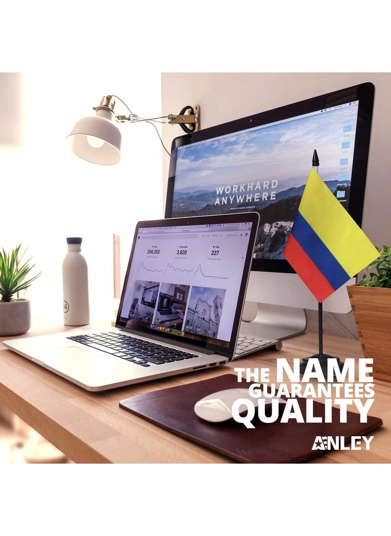 Anley ANLEY Columbia Deluxe Desk Flag Set  6 x 4 Inch Miniature Colombian Desktop Flag with 12 Solid Pole  Vivid Color and Fade Resistant  Black Base and Spear Top  - Image 2