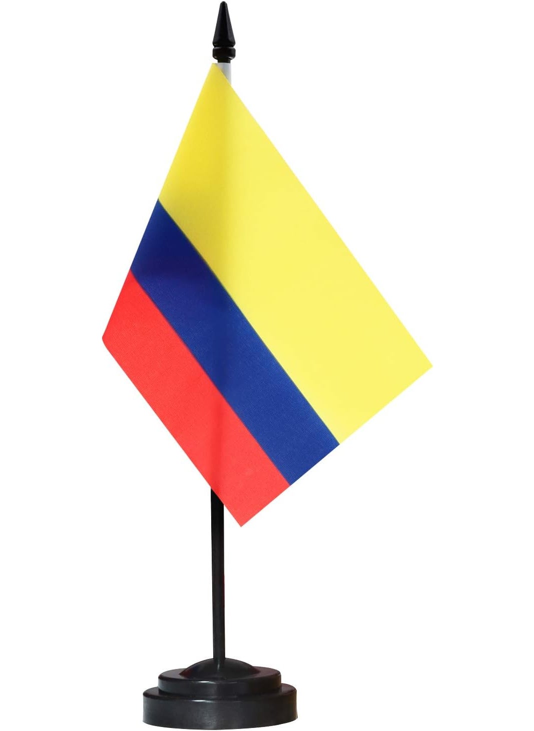 Anley ANLEY Columbia Deluxe Desk Flag Set  6 x 4 Inch Miniature Colombian Desktop Flag with 12 Solid Pole  Vivid Color and Fade Resistant  Black Base and Spear Top  - Image 1