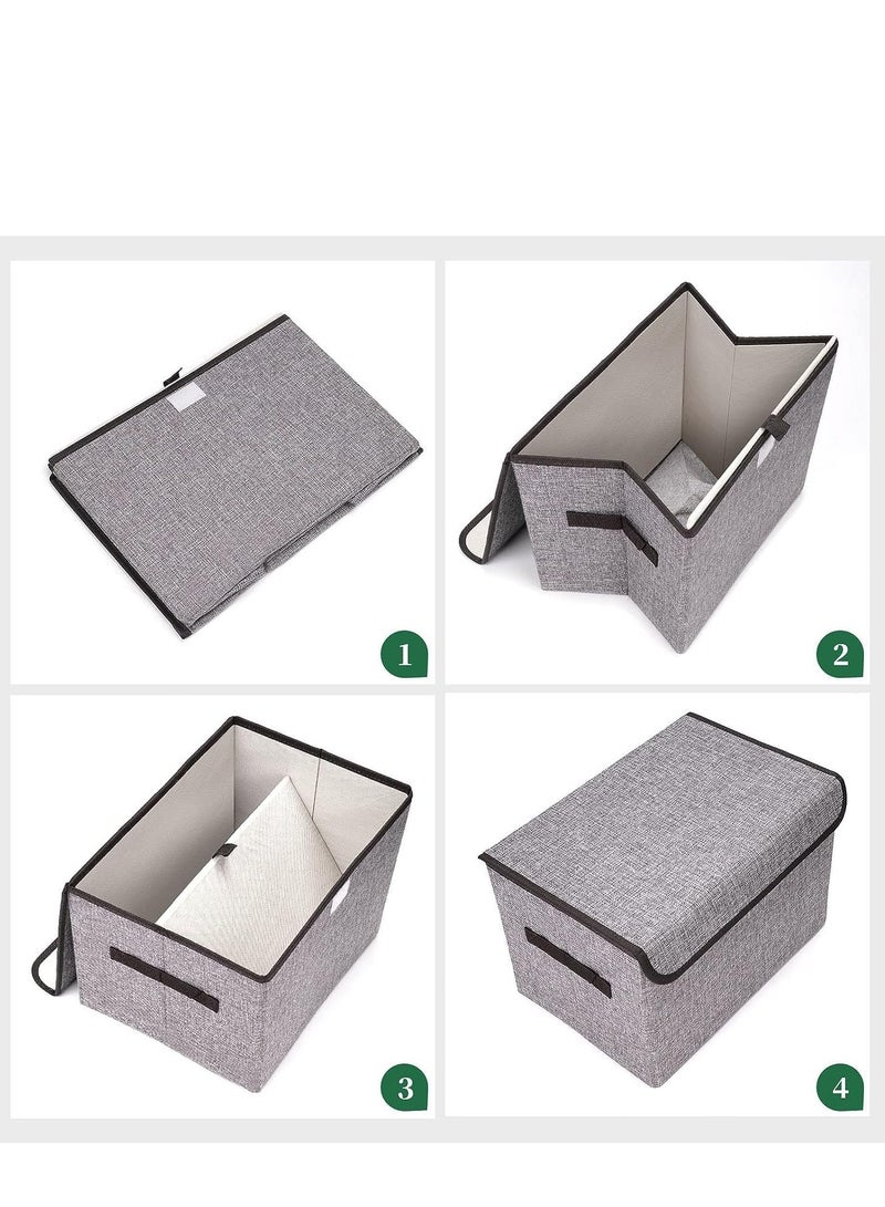 TRASSLE Large 22 Quart Linen Fabric Foldable Storage Bin Cube Organizer Basket with Flip-Top Lid & Handles, Clothes Blanket Box for Home, Office, Closet, Gray, 4 Pack  - Image 3