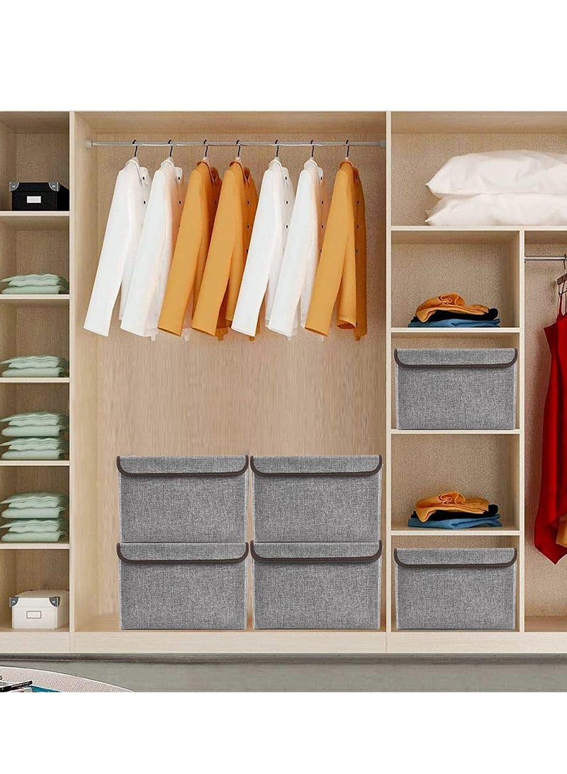 TRASSLE Large 22 Quart Linen Fabric Foldable Storage Bin Cube Organizer Basket with Flip-Top Lid & Handles, Clothes Blanket Box for Home, Office, Closet, Gray, 4 Pack  - Image 5
