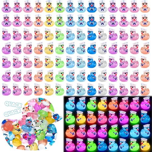 Arrowbash 100 Pcs Mini Resin Ducks Bulk Cruise Ducks with Sunglasses Luminous Sailing Miniature Figurines Glow in The Dark Tiny Resin Figures for Micro Landscape Garden Decor - Image 1