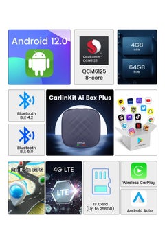 Carlinkit 2023 Android 12.0 Carlinkit CarPlay Ai Box, 4+64G, Pro Series with Premium Qualcomm 8-cores, Built-in Multimedia 3-in-1 Adapter / Google Play / Android Auto, Only for Cars with OEM Wired CarPlay  - Image 4