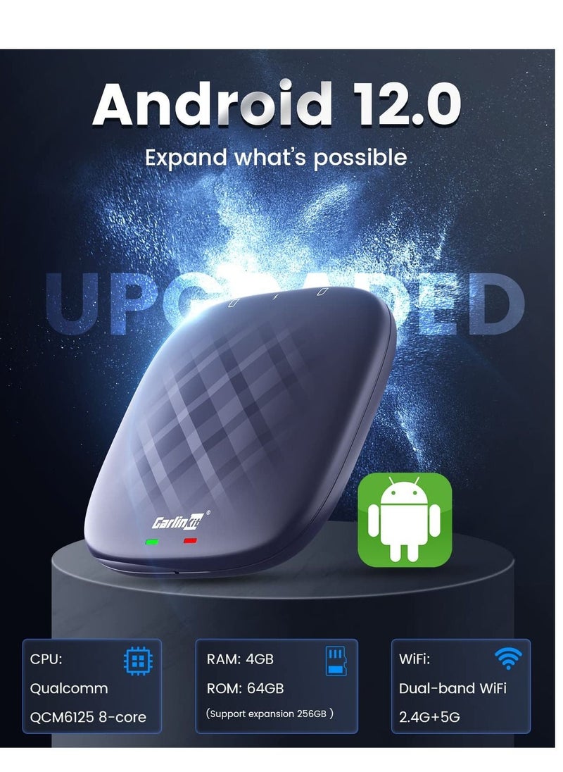 Carlinkit 2023 Android 12.0 Carlinkit CarPlay Ai Box, 4+64G, Pro Series with Premium Qualcomm 8-cores, Built-in Multimedia 3-in-1 Adapter / Google Play / Android Auto, Only for Cars with OEM Wired CarPlay  - Image 2