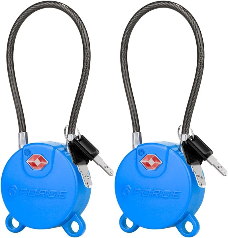Forge TSA Approved Luggage Locks Ultra-Secure Dimple Key Cable Locks for Travel with Zinc Alloy Body- 2 Blue Locks - Image 1