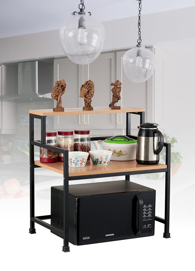 Equal حامل ميكروويف من الصلب المعتدل و MDF ثلاثي الطبقات - رف تخزين المطبخ - مصنوع في الهند (خشب الزان البافاري وأسود/60x43 سم) - Image 5