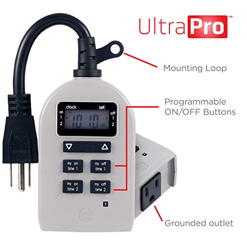 UltraPro Outdoor Timer - Grounded Digital, Single Outlet, Simple Programmable, Weather-Resistant, Seasonal Lights Timer, Landscape, 1 Pack, Gray, 54850 - Image 3