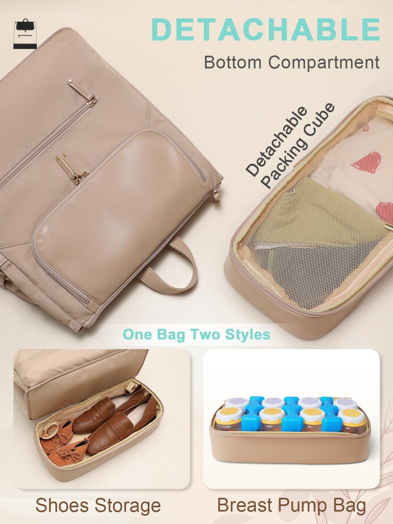 MOMINSIDE حقيبة ظهر حفاضات MOMINSIDE - حقيبة حفاضات كبيرة للأطفال مع 14 جيب، حقيبة سفر جلدية ونيلون للأمهات، حقيبة مضخة حليب، قسم مبرد قابل للإزالة، طبقتين، كاكي - Image 3