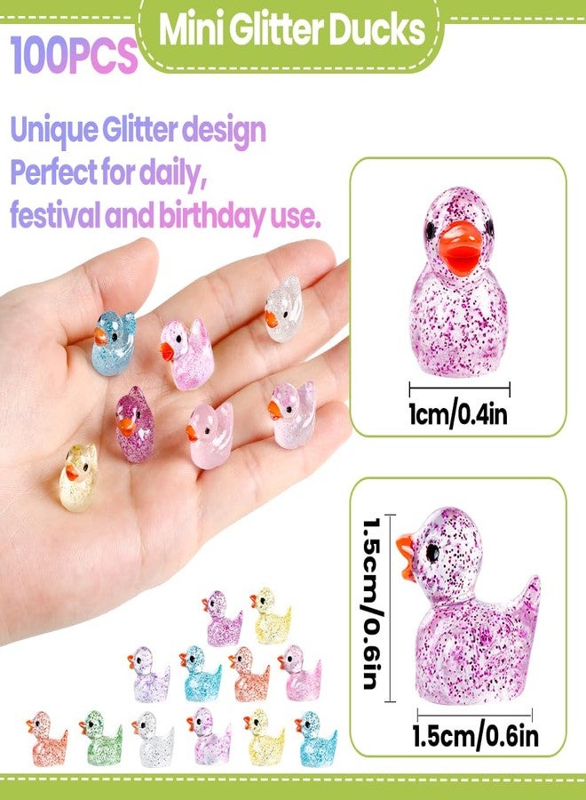DULEFUN 100pcs Mini Glitter Ducks Colorful Tiny Small Little Resin Ducks to Hide Plastic Animal Figures for for Dollhouse Micro Dollhouse Landscape Aquarium Decorations - Image 2